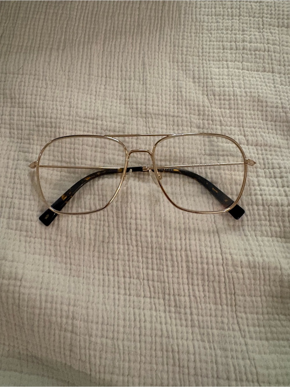 Warby Parker Abe Gold Aviator Metal Frame Glasses with tortoise Temple Tip